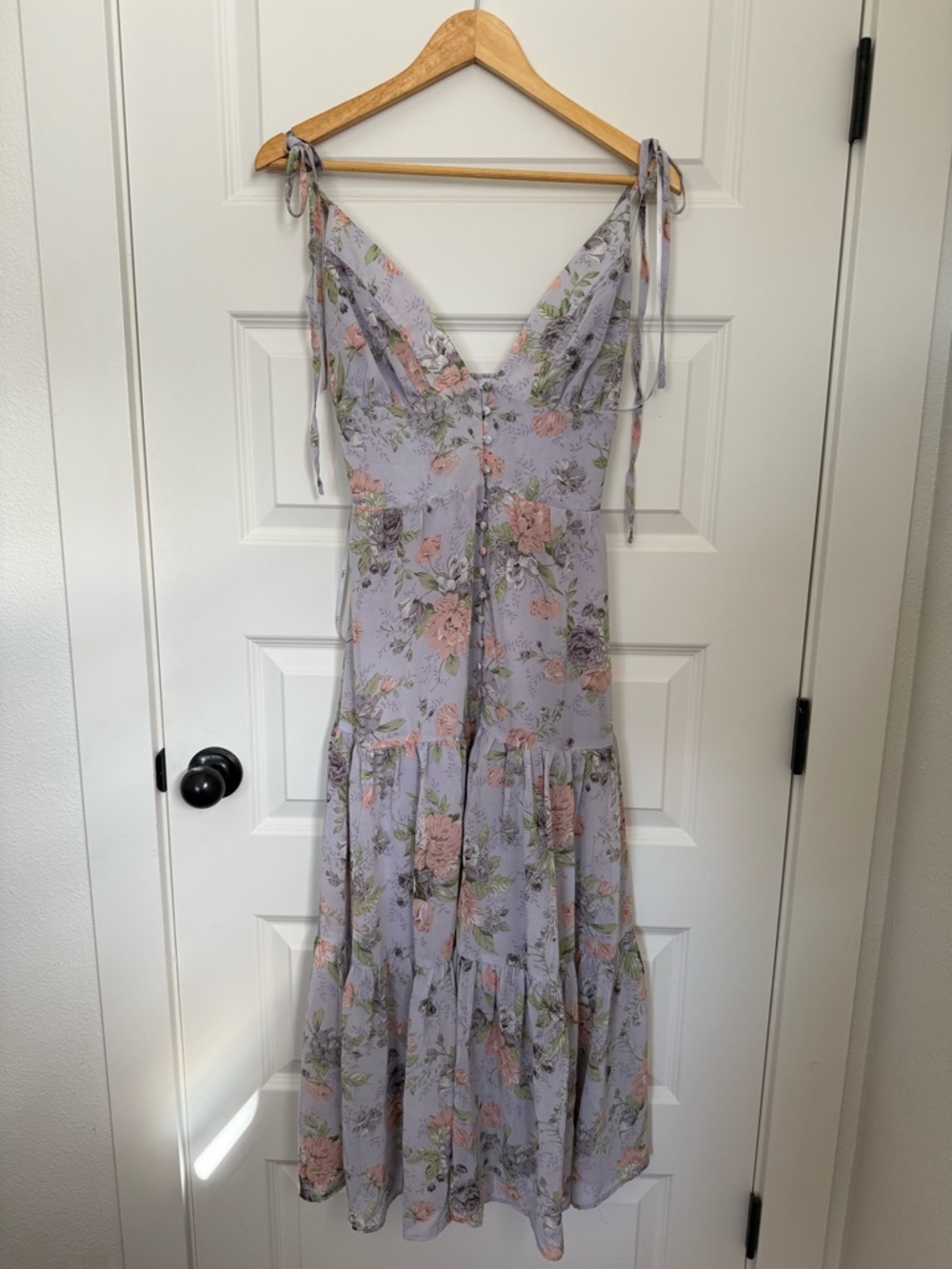 Lulu's Everlasting Sight Lavender Floral Print Tie-Strap Midi Dress - Picture 3 of 7